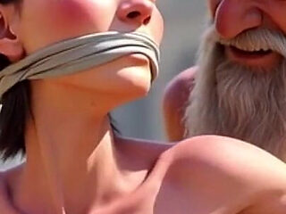 Public Street Bondage - Old Man Touching Helpless Horny Woman