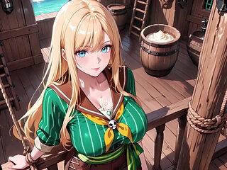 Blonde Pirate's Lazy Morning! Green Striped Top, Lazy Bar Counter & Sunlit Bedroom.