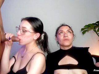 Horny Besties On Their Knees To Worship Hard Dicks