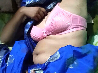 Beautiful Hot Sexy Bhabhi Full Hard Sex on Blue Saree with Tight Pink Pussy