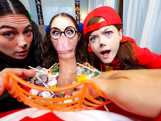 Trick or treat foursome with girlfriends