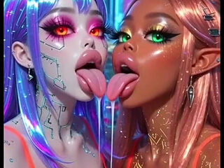 Funny Lesbians Tongue and Kiss Fetish, Ai Animation