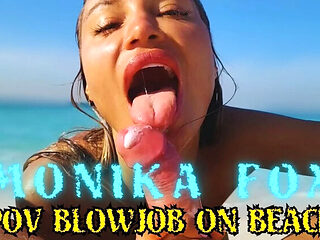 Monika Fox POV Blowjob on the Beach – Big Tits & Cum