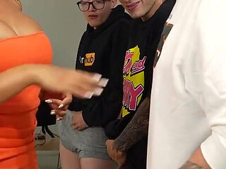 Nerd Guys Fuck Their Latina Boss with a Giant Ass and Fill Her Pussy and Face with Cum