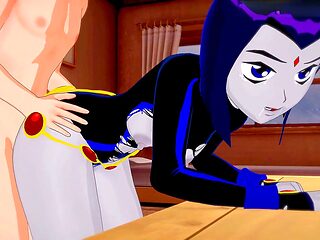 Nubile Titans Raven from anime gets uncensored action with a big booty and large breasts