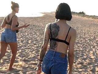 Lesbian Teens Play Strip Volleyball Game on Beach - 18yo Babes Get Naked After Losing Bet