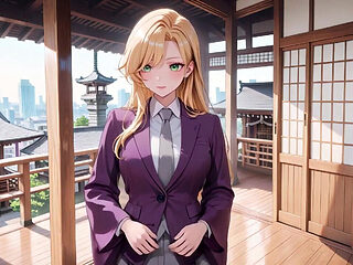 Blonde Boss in Purple Suit! Office Train Private Moments. She's Multitasking with Files While Secretly Adjusting Her Skirt...
