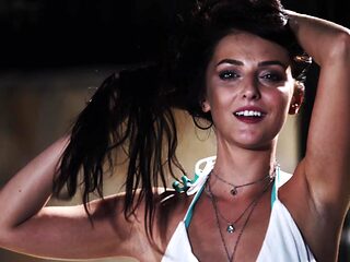 Katy Rose in cowgirl pose with her long hair flowing, absolutely stunning!