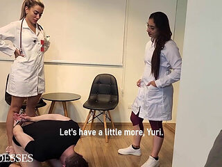 Nurse Scientists Experiment - Can a Man Cum After Being Kicked in the Balls and Cock - Lytta and Mia - Foot Domination - Female