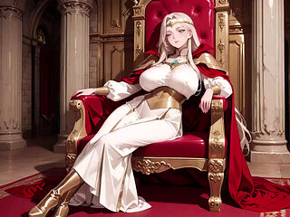 Languid Reading in a Gothic Library, White Robe and Red Cape, Hand Resting Gracefully with Half-closed Eyes.