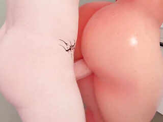 Eden fucks Zoe in a bathroom standing position