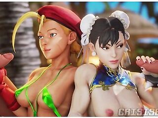 Chun Li And Cammy Get Fucked On The Beach