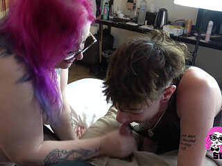 Guy Gets Handjob and Blowjob From Abby, Julia, and Alex