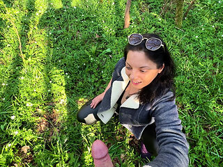 Forest Handjob: a Couple Gets Naughty - She Flashes Her Tits and Gives Him a Sneaky Handjob in the Woods