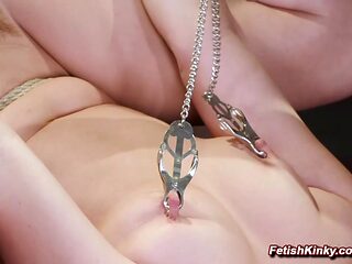 Babe in BDSM gang pound with five men