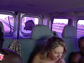 She Gets Horny on a Van Ride to the Airport with Two BBC
