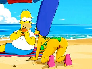 Beach Bitch 2: Marge Simpson Cartoon Parody Filled with Cum