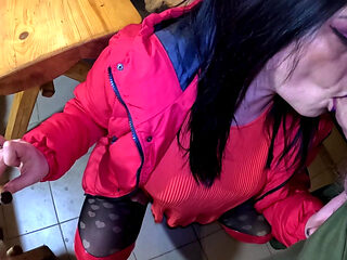 Cigar Blowjob & Ripped Pantyhose - Pussy Massage & Cum on My Downjacket