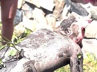 Piggy Humiliation in Mud, Playing with Nettles and Licking Our Feet Nice and Clean