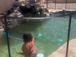 BBW Cleaning Her Pool