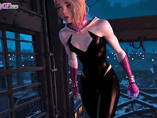 Slim and sexy Gwen is deepthroated by a big black cock in this steamy 3D