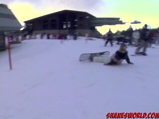 Snowboard bunnies share cocks in reverse cowgirl and cowgirl