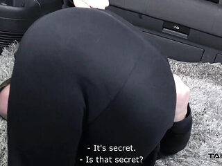 Skinny Czech tramp Leny Ewil gets her tiny tits fucked and shakes them on a giant cock in van backseat