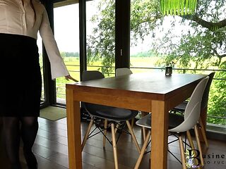 Business trip - boss bends his secretary in stockings over the desk cum on pussy