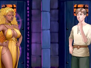 Cartoon sex simulator featuring a legendary big-busted elf and her youthful butt