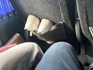Teen GF rides cock in moving service bus