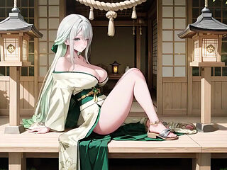 Silver-haired Geisha in the Bedroom! Lazy Legs Lifting Hem, the Green White Combo Is so Wet!