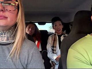 Car Sex with Japanese Girl and Brunette