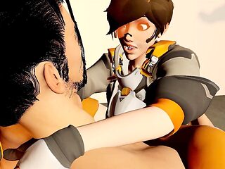 Hanzo and Tracer get it on in an Overwatch parody featuring some wild anal action