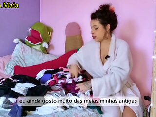 Hot Brazilian Brunette Showing off Her Stash of Panties and Lingerie