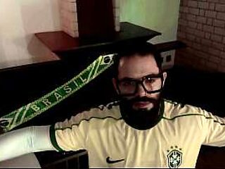 Young guy with big cock jerks off to Brazil game